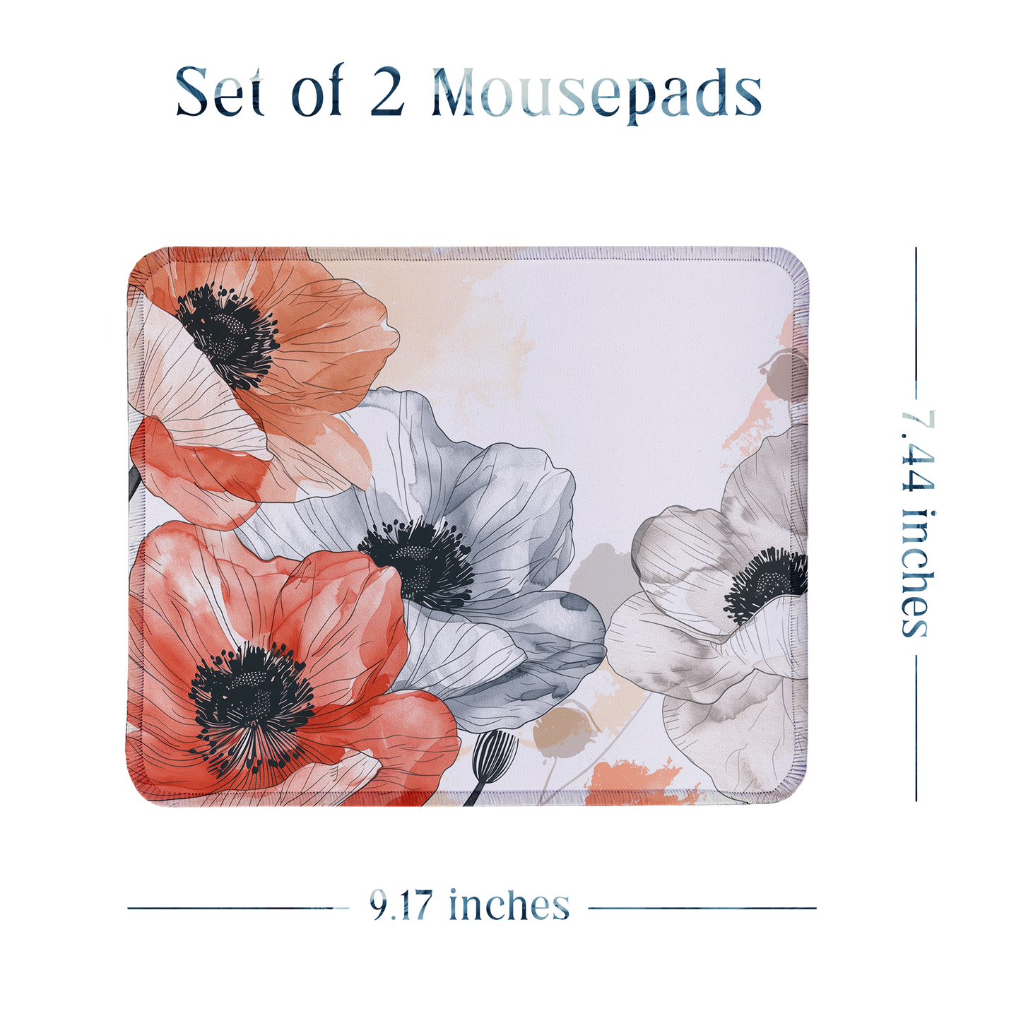 Red and Violet Poppy Flowers – Set of 2 Stitched Gaming Mouse Pads with Anti-Slip Rubber Base and Waterproof Surface