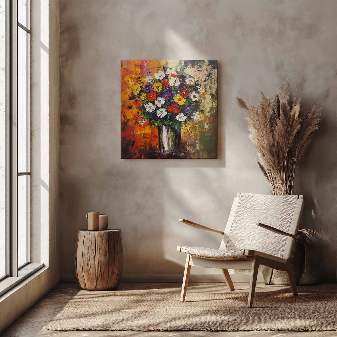 Flower Bouquet Abstract Painting Wall Art - 24x24 inches Stretched Canvas print for Home Office
