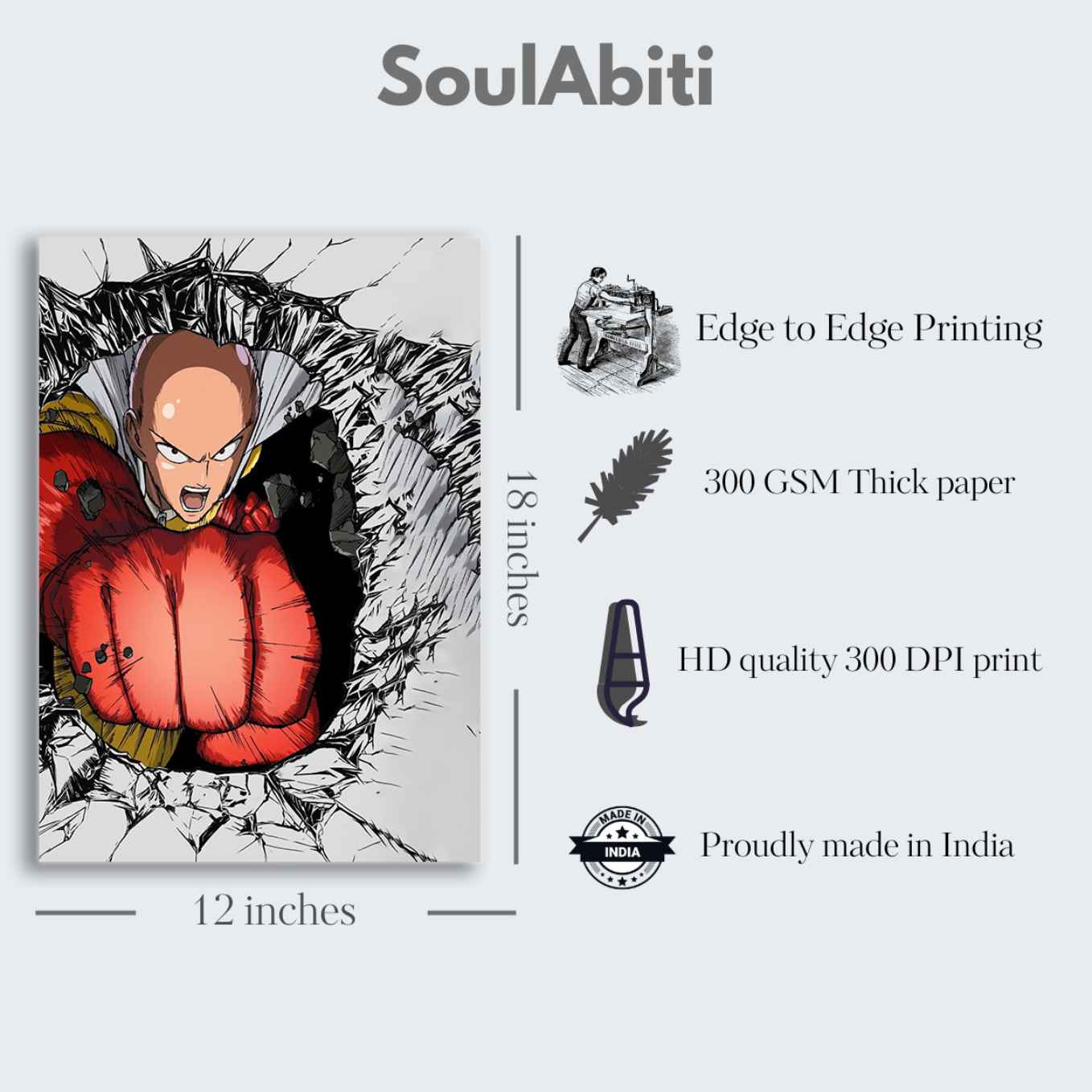 One Punch Man set of 10 Portrait posters ( 12x18, 350 GSM ) Comes with double sided tape