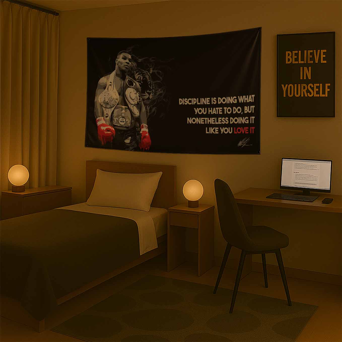 Mike Tyson Motivational Tapestry - 73x43 Inches Inspirational Wall Hanging, Premium Polyester Fabric, Vivid Print, Machine Washable, Durable and Lightweight for Gym, Office, and Home Décor