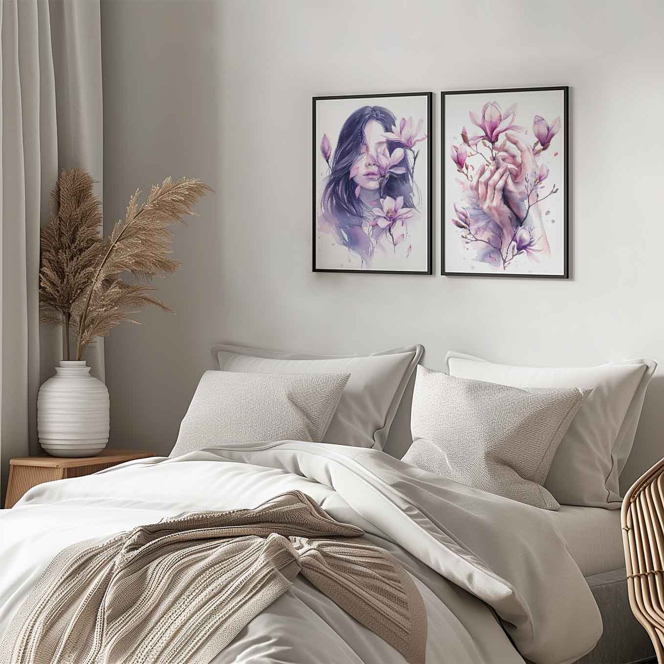 Nature’s Serenity - Woman in Wildflower Field & Floral Art Print | Aesthetic Minimalist Botanical Decor
