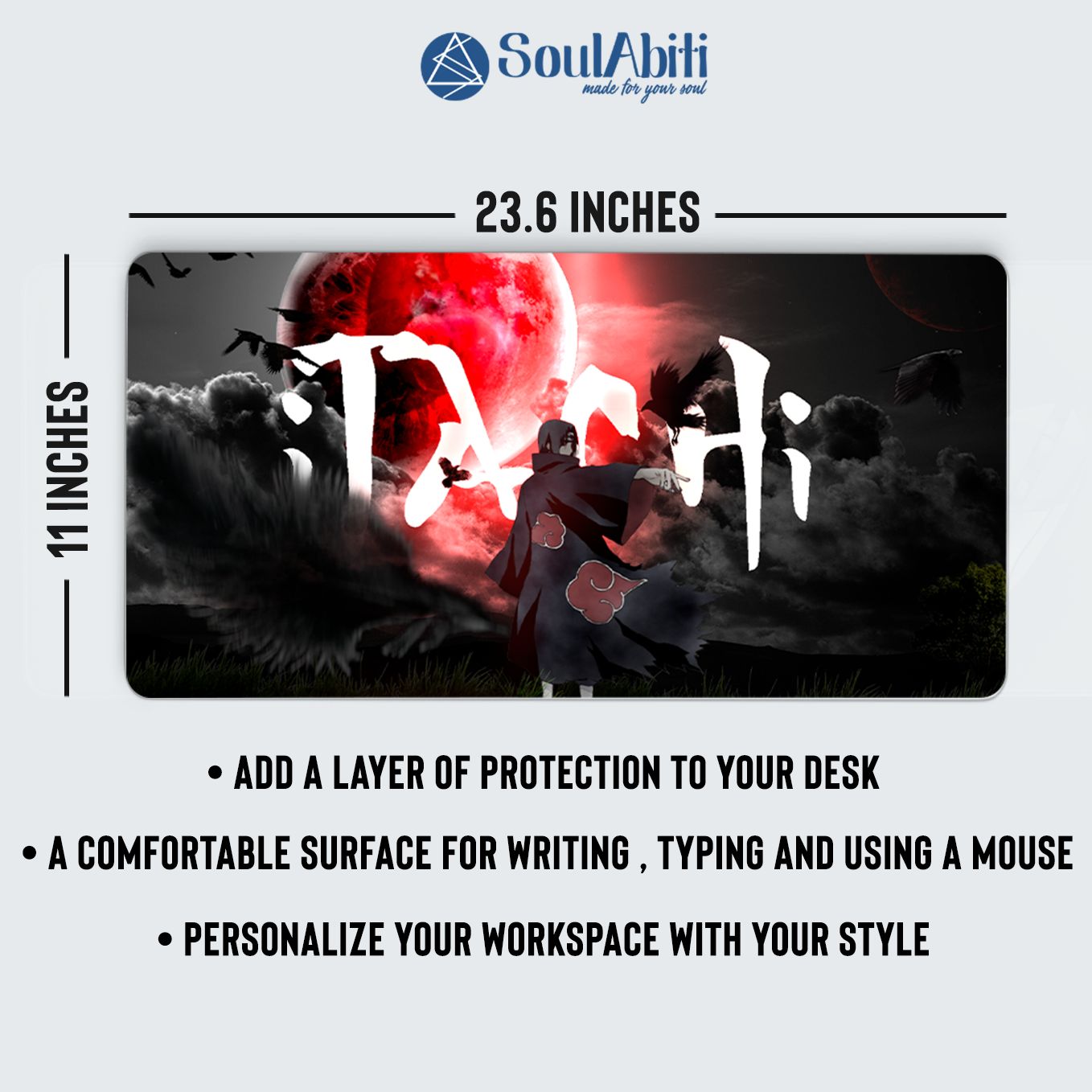 Naruto Akatsuki Itachi Uchiha Mouse Pad - 23.6 x 11 Inches Desk Pad - Gaming and Workstation Mat - Non-Slip Rubber Base - Smooth Surface for Precise Control