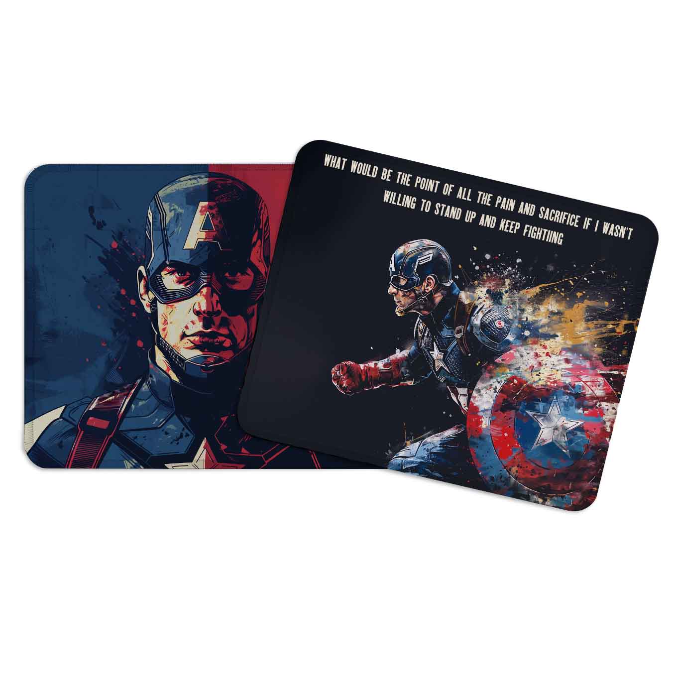 Captain America Set of 2 Stitched Gaming Mouse Pads with Anti-Slip Rubber Base and Waterproof Surface