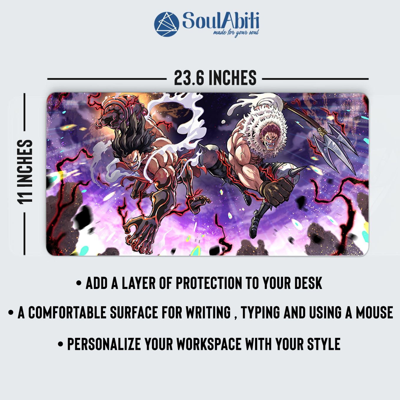 One Piece Luffy VS Katakuri Mouse Pad - 23.6 x 11 Inches Desk Pad - Gaming and Workstation Mat for Snake Man Fans - Non-Slip Rubber Base - Smooth Surface for Precise Control