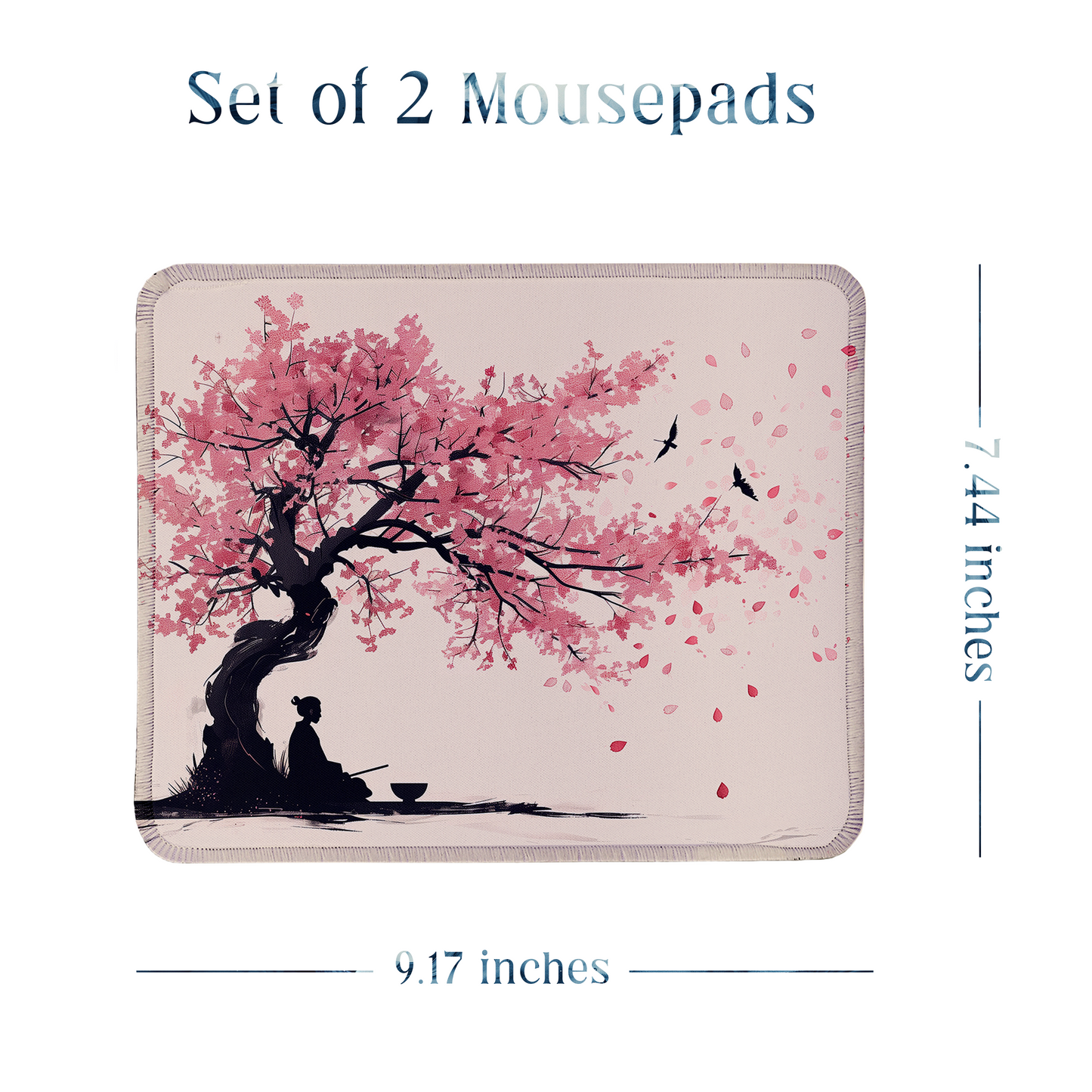Zen Sakura Cherry Blossom Art – Set of 2 Stitched Gaming Mouse Pads with Anti-Slip Rubber Base and Waterproof Surface
