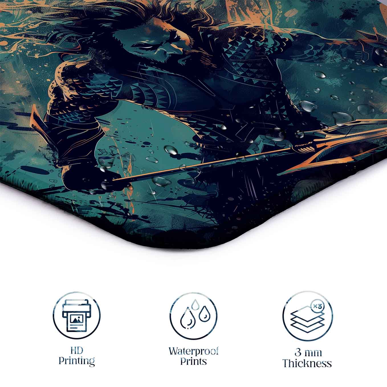 Aquaman Set of 2 Stitched Gaming Mouse Pads with Anti-Slip Rubber Base and Waterproof Surface