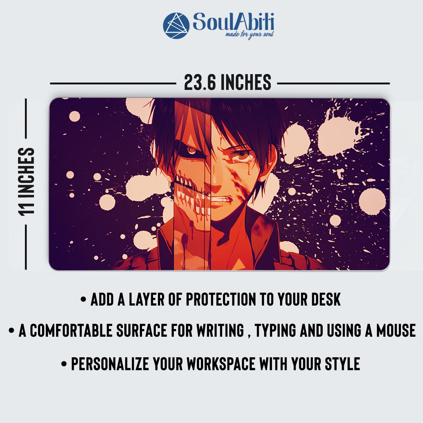 Attack on Titan Mouse Pad - 23.6 x 11 Inches Desk Pad - Gaming and Workstation Mat for Eren Attack Titan Survery Corps Fans - Non-Slip Rubber Base - Smooth Surface for Precise Control