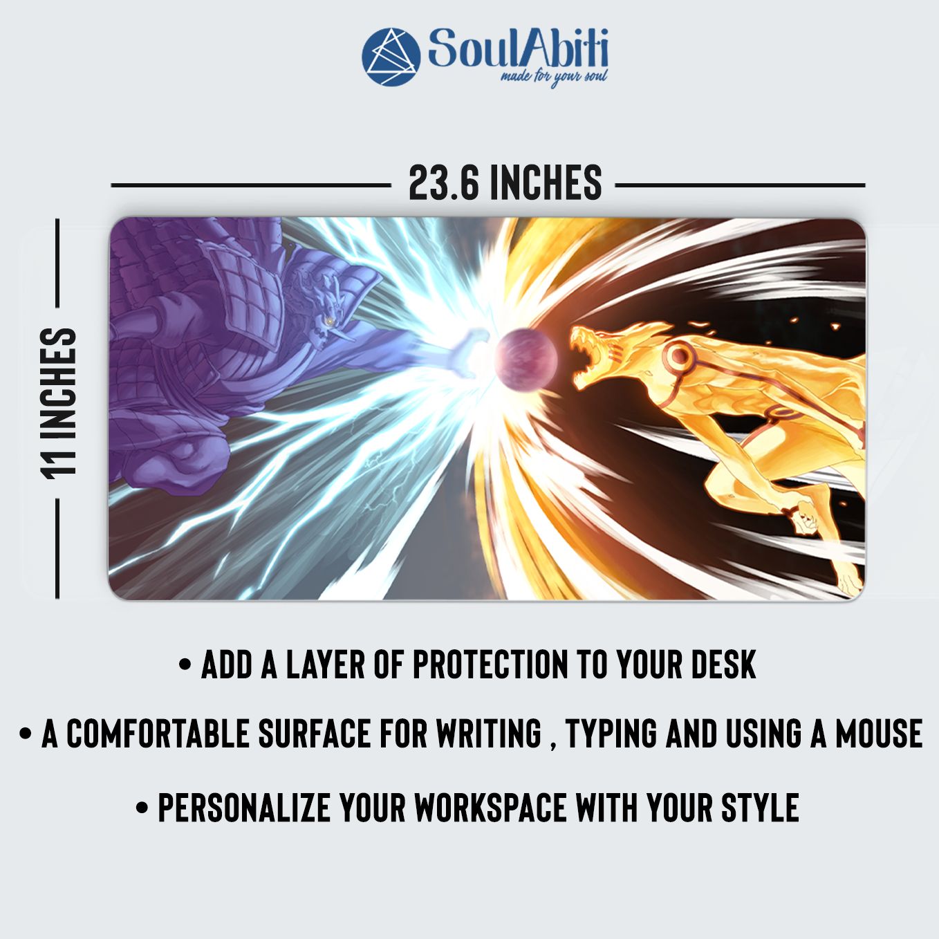 Naruto Vs Sasuke Mouse Pad - 23.6 x 11 Inches Desk Pad - Gaming and Workstation Mat for Susanoo and Kurama Fans - Non-Slip Rubber Base - Smooth Surface for Precise Control