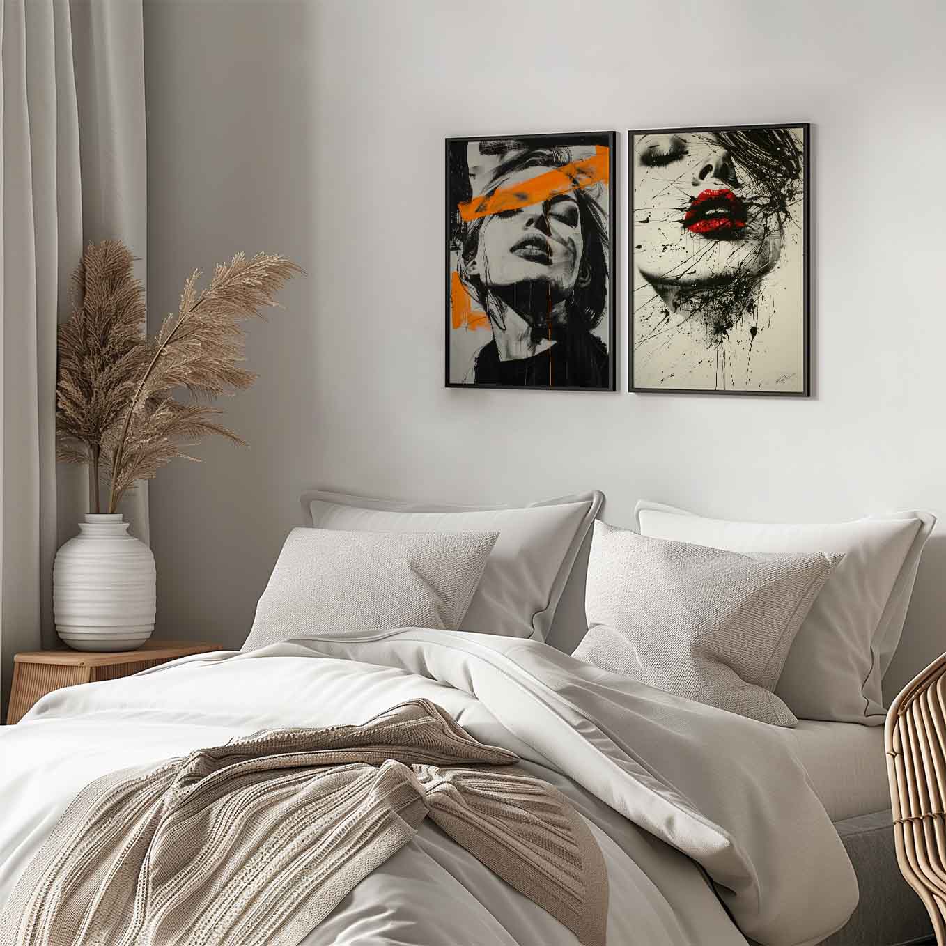 Edgy Portrait Expressionist Art - Set of 2 Black & White Prints | Bold Abstract Faces with Modern Brushstrokes