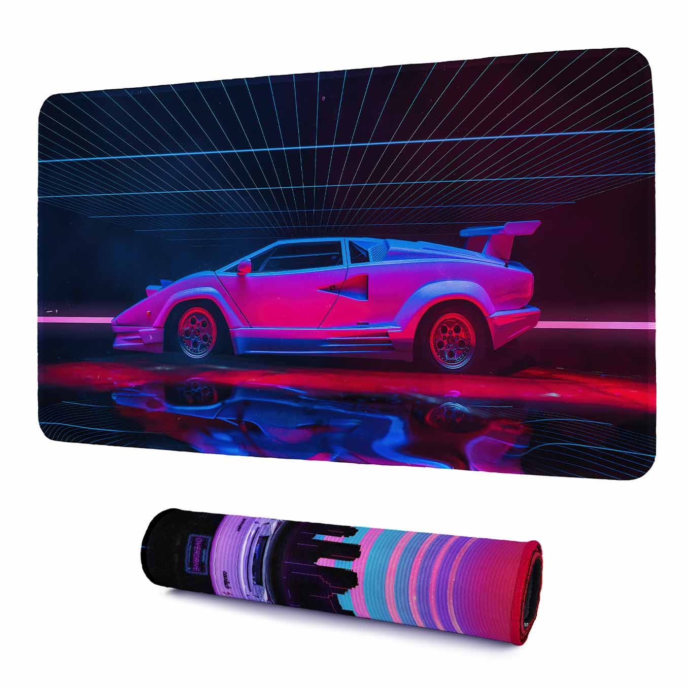 Retro Lights Supercar Countach Art Mouse Pad - 23.6 x 11 Inch Desk Pad - Gaming and Workstation Mat for Car Enthusiasts - Non-Slip Rubber Base - Smooth Surface for Precise Control