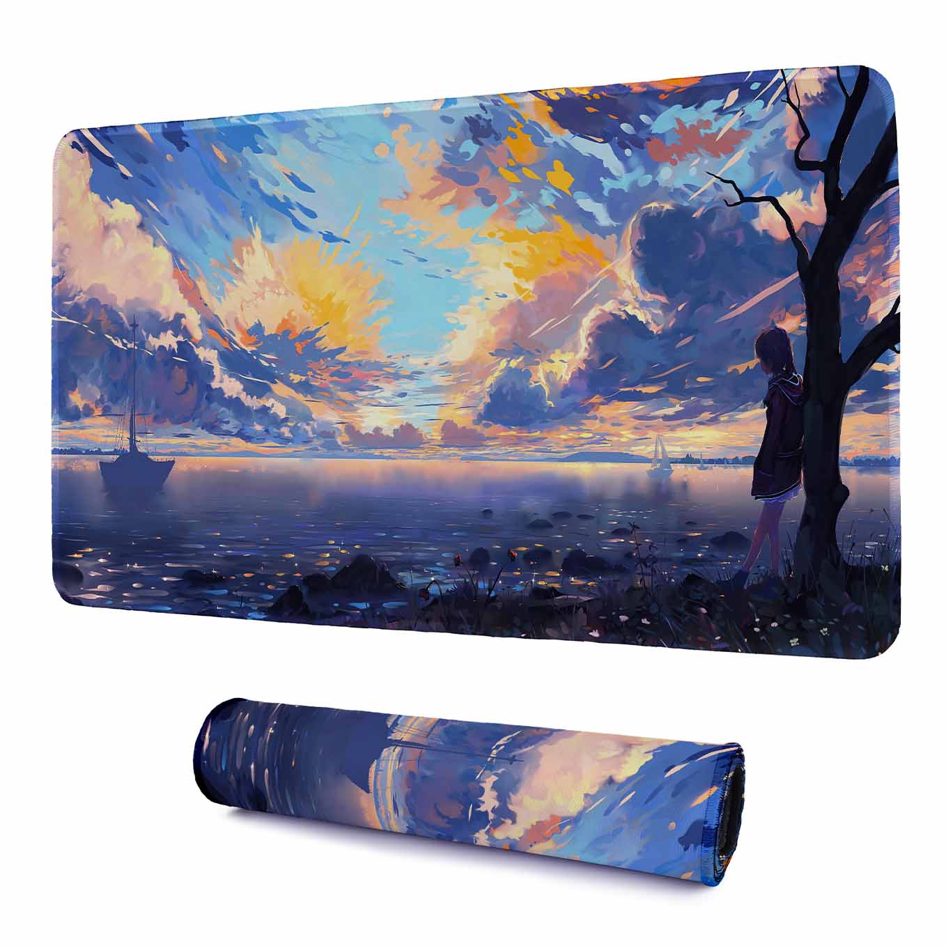 Anime Style Beautiful City Landscape Art Mouse Pad - 23.6 x 11 Inches Desk Pad - Gaming and Workstation Mat for Beautiful Scenery - Non-Slip Rubber Base - Smooth Surface for Precise Control