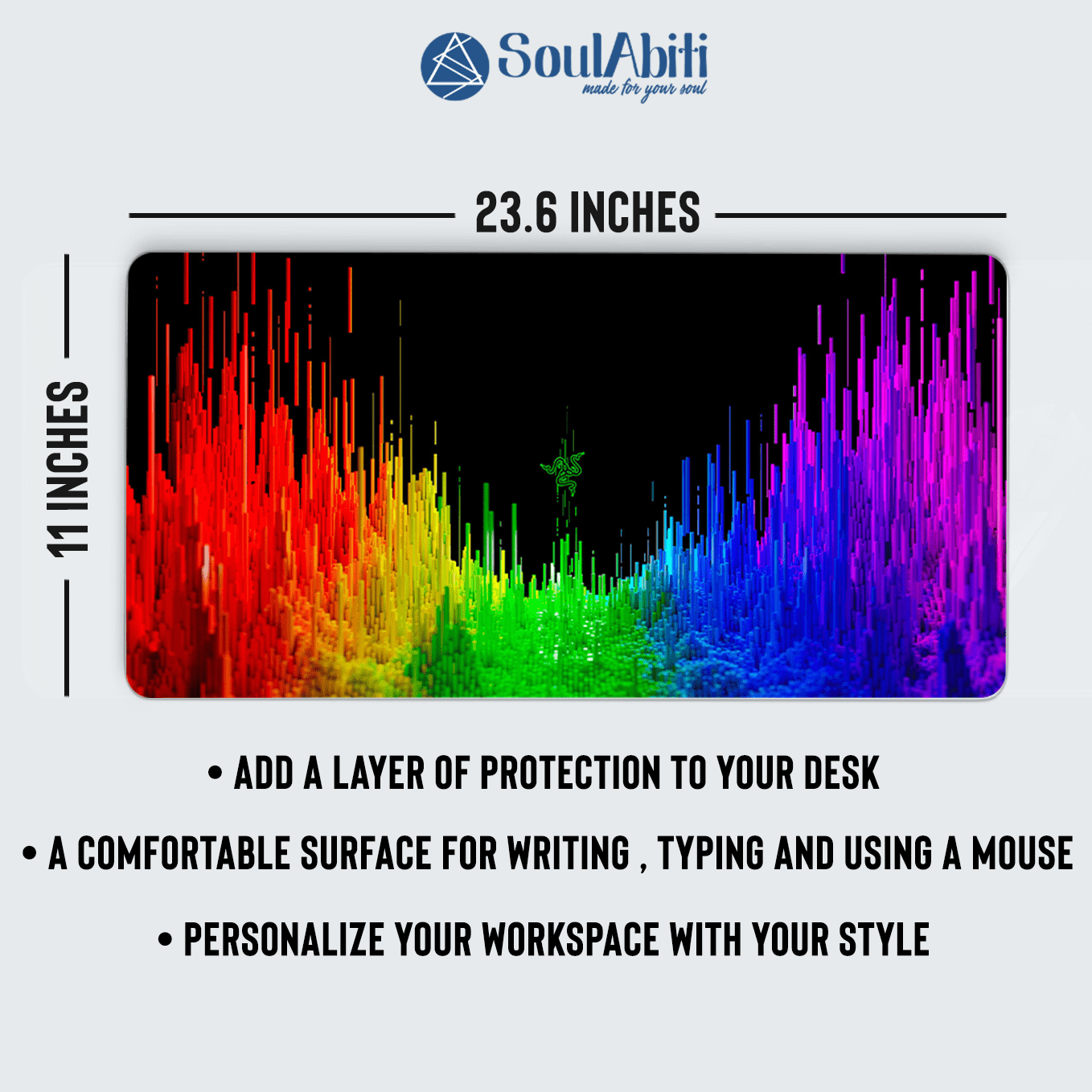 Rainbow Spectrum Textured Art Mouse Pad - 23.6 x 11 Inches Desk Pad - Gaming and Workstation Mat for Abstract Art Fans - Non-Slip Rubber Base - Smooth Surface for Precise Control
