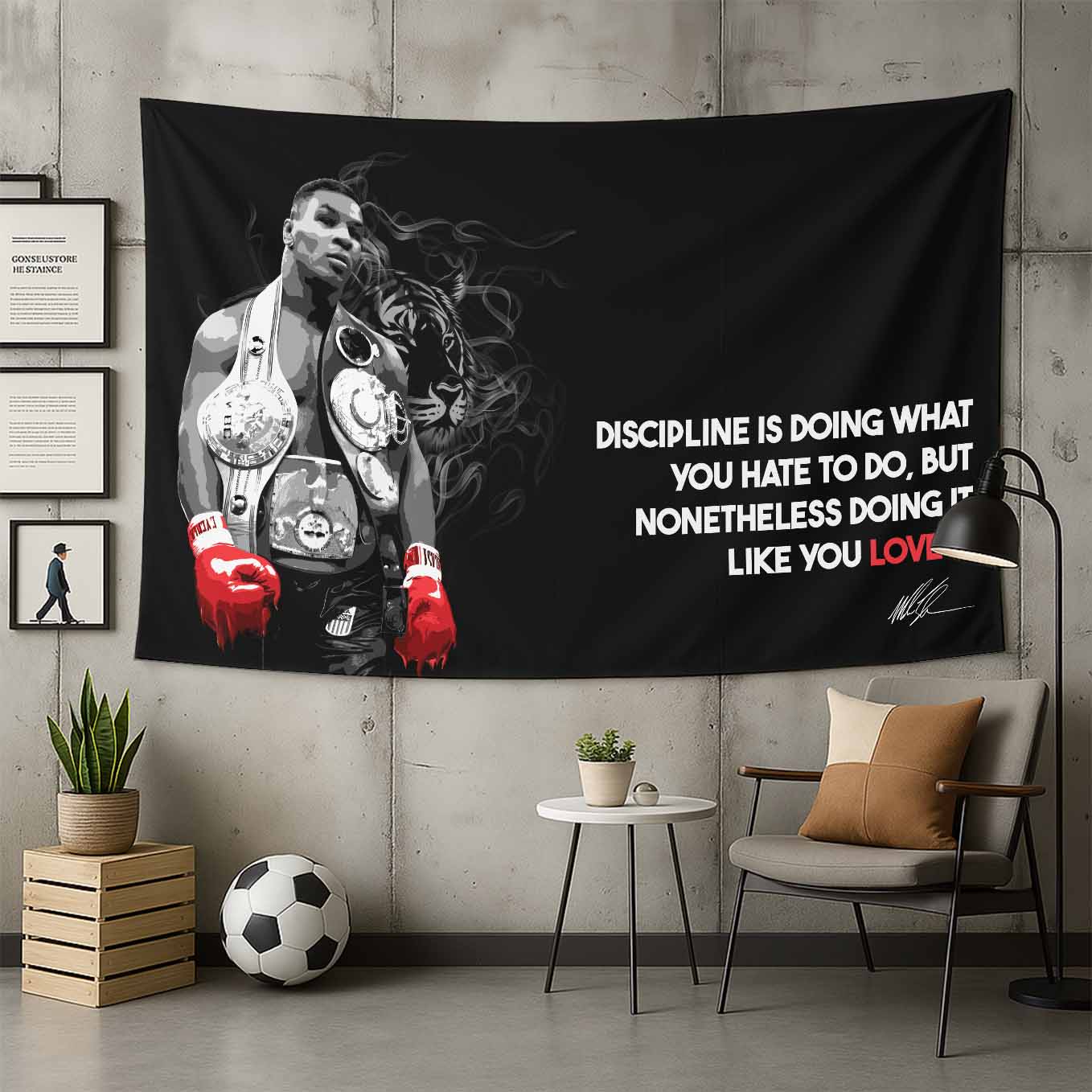 Mike Tyson Motivational Tapestry - 73x43 Inches Inspirational Wall Hanging, Premium Polyester Fabric, Vivid Print, Machine Washable, Durable and Lightweight for Gym, Office, and Home Décor
