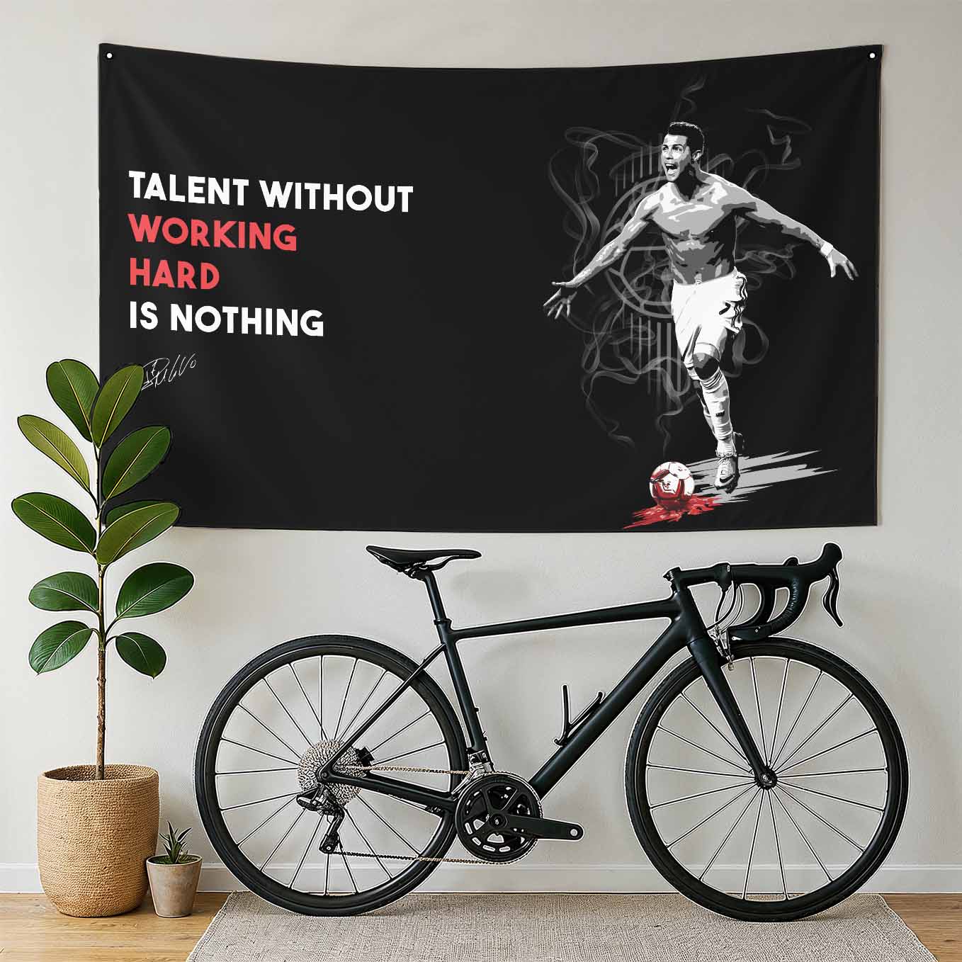 Motivational Cristiano Ronaldo CR7 Soccer Tapestry - 73x43 Inches Inspirational Wall Hanging, Premium Polyester Fabric, Vivid Print, Machine Washable, Durable and Lightweight for Gym, Office, or Home Décor