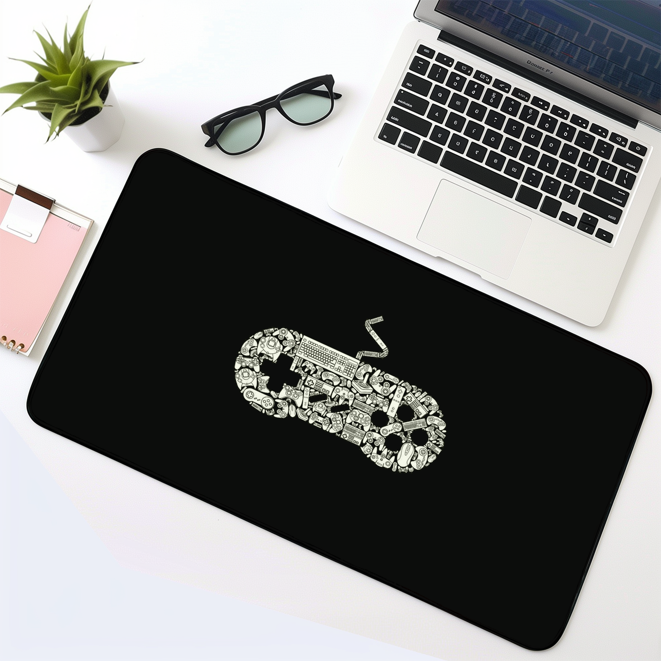 History of Gaming Controllers Art Mouse Pad - 23.6 x 11 Inches Desk Pad - Gaming and Workstation Mat for Controller Fans - Non-Slip Rubber Base - Smooth Surface for Precise Control