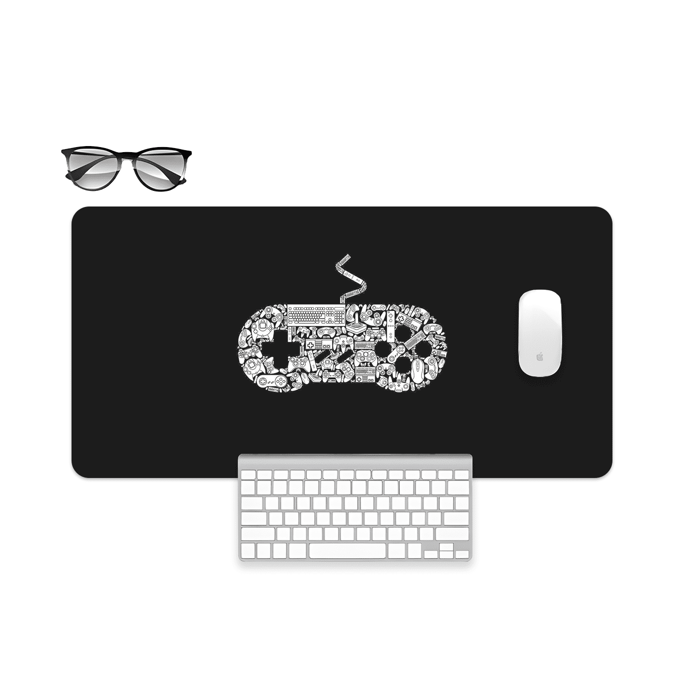 History of Gaming Controllers Art Mouse Pad - 23.6 x 11 Inches Desk Pad - Gaming and Workstation Mat for Controller Fans - Non-Slip Rubber Base - Smooth Surface for Precise Control