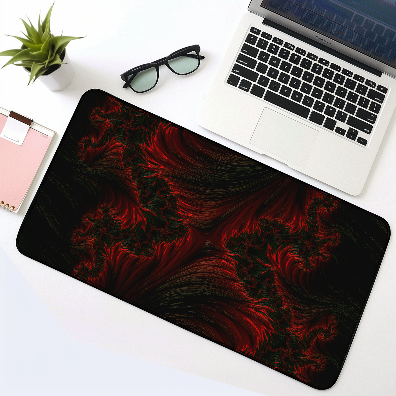 Red and Black Textured Art Mouse Pad - 23.6 x 11 Inches Desk Pad - Gaming and Workstation Mat for Dark Theme Fans - Non-Slip Rubber Base - Smooth Surface for Precise Control