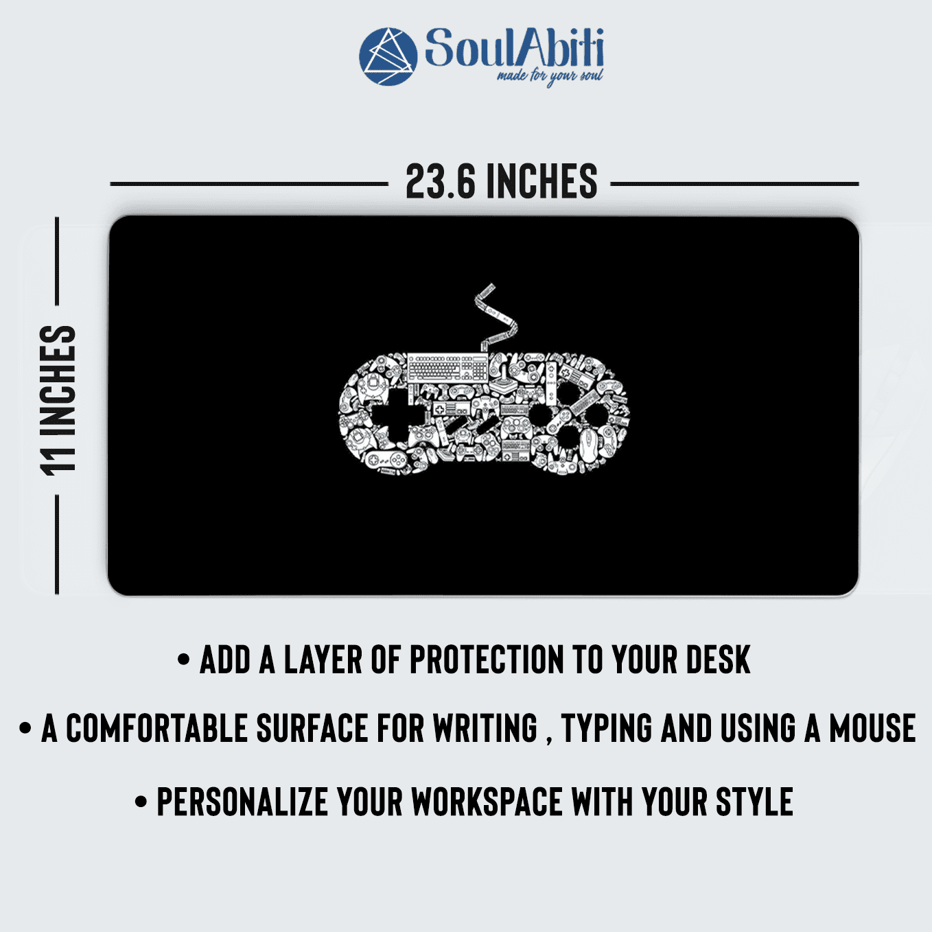 History of Gaming Controllers Art Mouse Pad - 23.6 x 11 Inches Desk Pad - Gaming and Workstation Mat for Controller Fans - Non-Slip Rubber Base - Smooth Surface for Precise Control