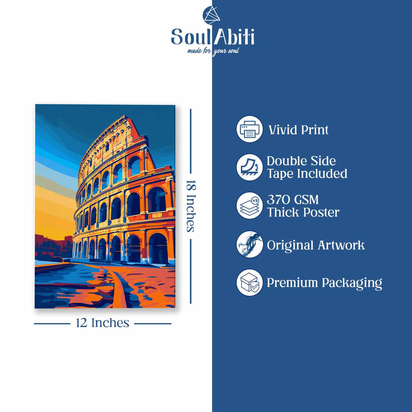 Rome Colosseum Poster - European Landmark 370 GSM with Double Side Tape Ready to Stick Wall Decor