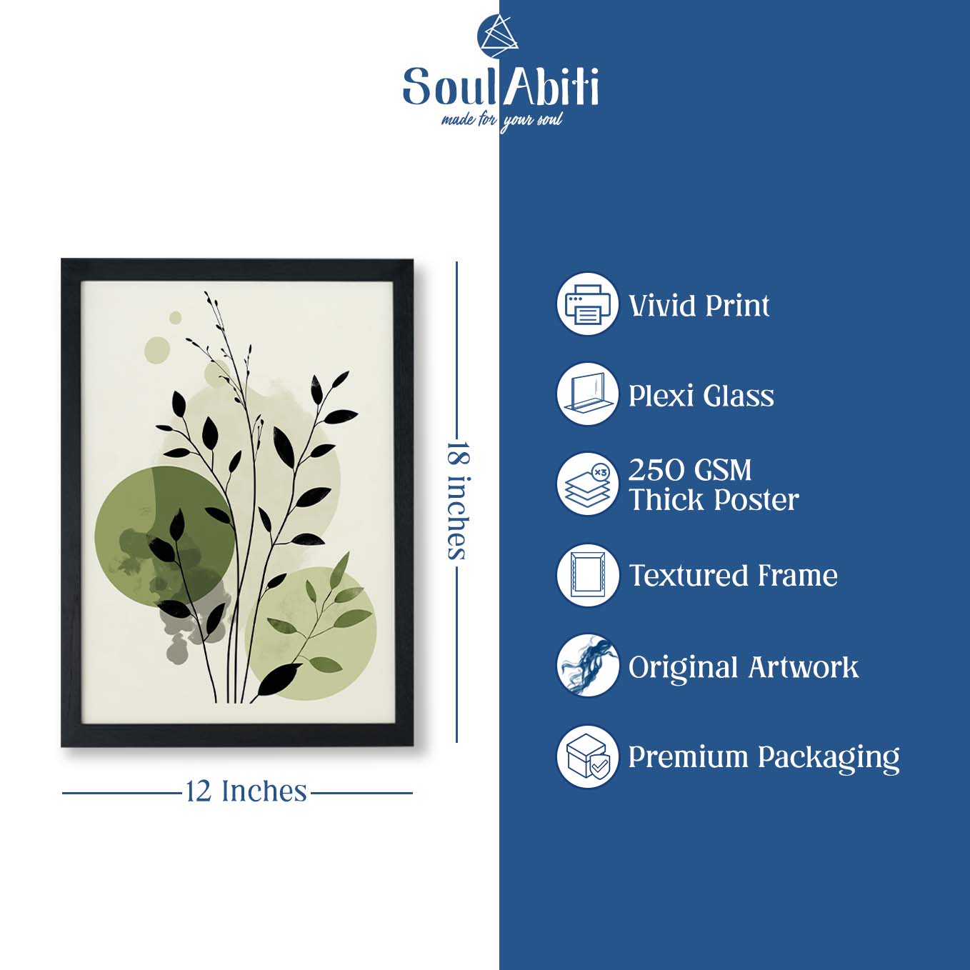 Modern Abstract Botanical Wall Art - Set of 3 Framed Prints | Minimalist Green Foliage & Geometric Shapes for Home & Office Decor