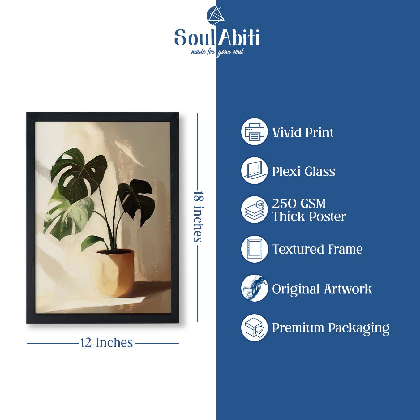 Modern Framed Set of 4 - Portrait Botanical wall art (12x18 inches, black frame, Plexi-glass) - Ready to hang Home Decor for Living Room, Bedroom or Office
