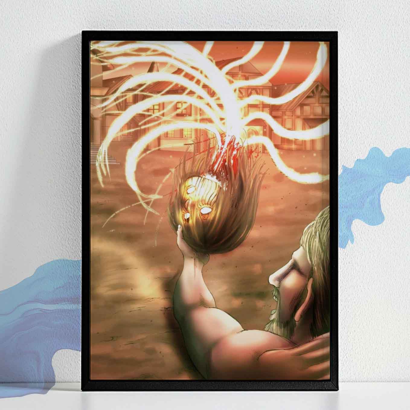 Attack on Titan Eren Transforming Into Founding Titan Anime Poster framed (13x19-Inch, Plexi-Glass, Textured Frame)
