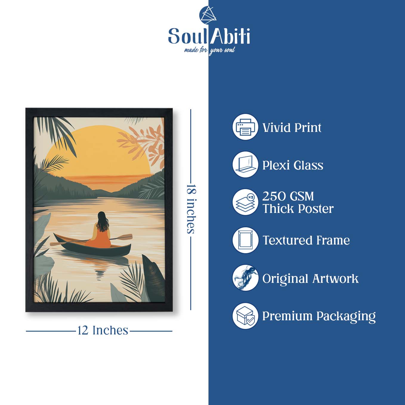 Modern Framed Set of 4 - Portrait Bohemian wall art (12x18 inches, black frame, Plexi-glass) - Ready to hang Home Decor for Living Room, Bedroom or Office