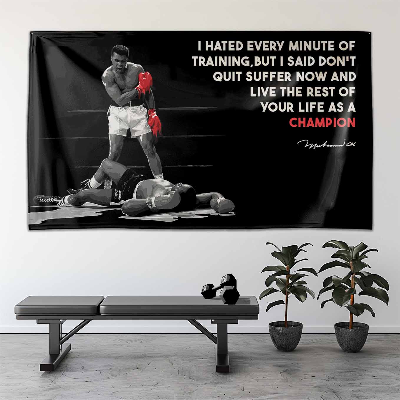 Motivational Tapestry Wall Hanging Arnold Schwarzenegger Jealousy you have to earn Inspirational Quote - Gym, Office, Dorm, Bedroom Decor, 73x43 Inches, Premium Polyester Fabric