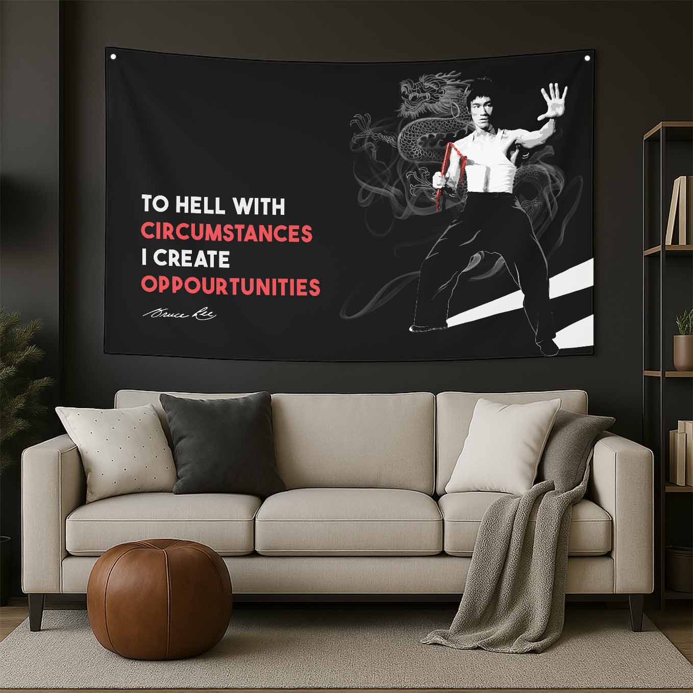 Bruce Lee Motivational Tapestry - 73x43 Inches Inspirational Wall Hanging, Premium Polyester Fabric, Vivid Print, Machine Washable, Durable and Lightweight for Gym, Office, or Home Décor