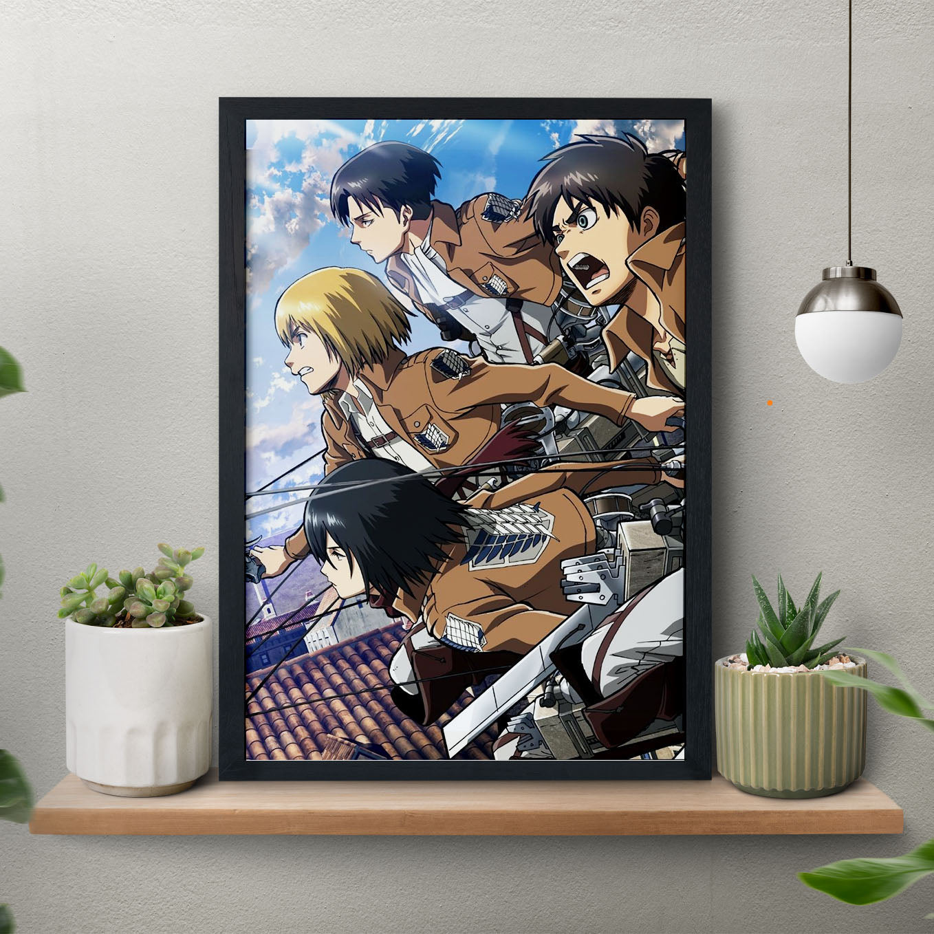 Attack on Titan Armin, Mikasa, Levi, Eren Poster Anime framed (13x19-Inch, Plexi-Glass, Textured Frame) - SoulAbiti