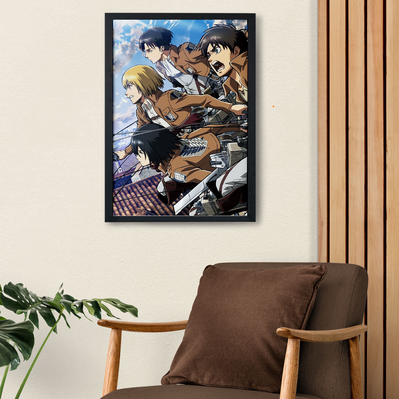 Attack on Titan Armin, Mikasa, Levi, Eren Poster Anime framed (13x19-Inch, Plexi-Glass, Textured Frame) - SoulAbiti