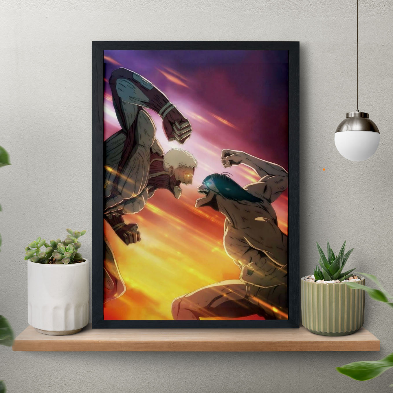 Attack on Titan Armored vs Attack Titan Poster anime framed (13x19-Inch, Plexi-Glass, Textured Frame) - SoulAbiti