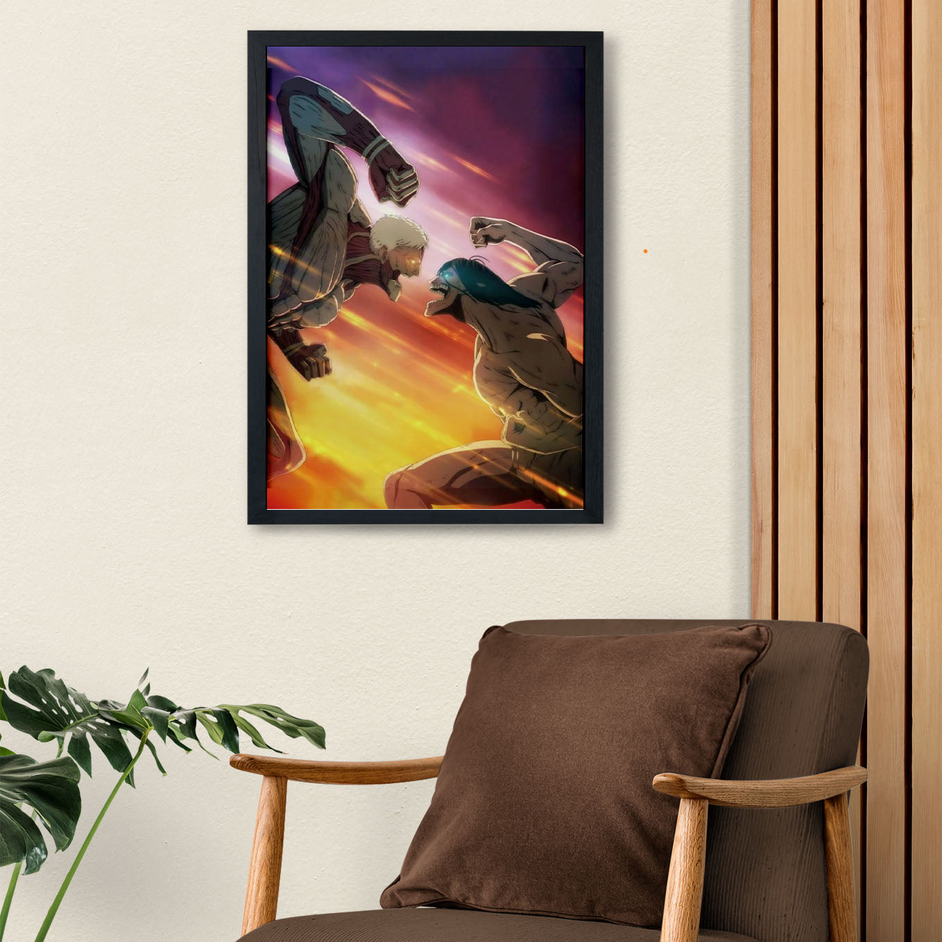 Attack on Titan Armored vs Attack Titan Poster anime framed (13x19-Inch, Plexi-Glass, Textured Frame) - SoulAbiti
