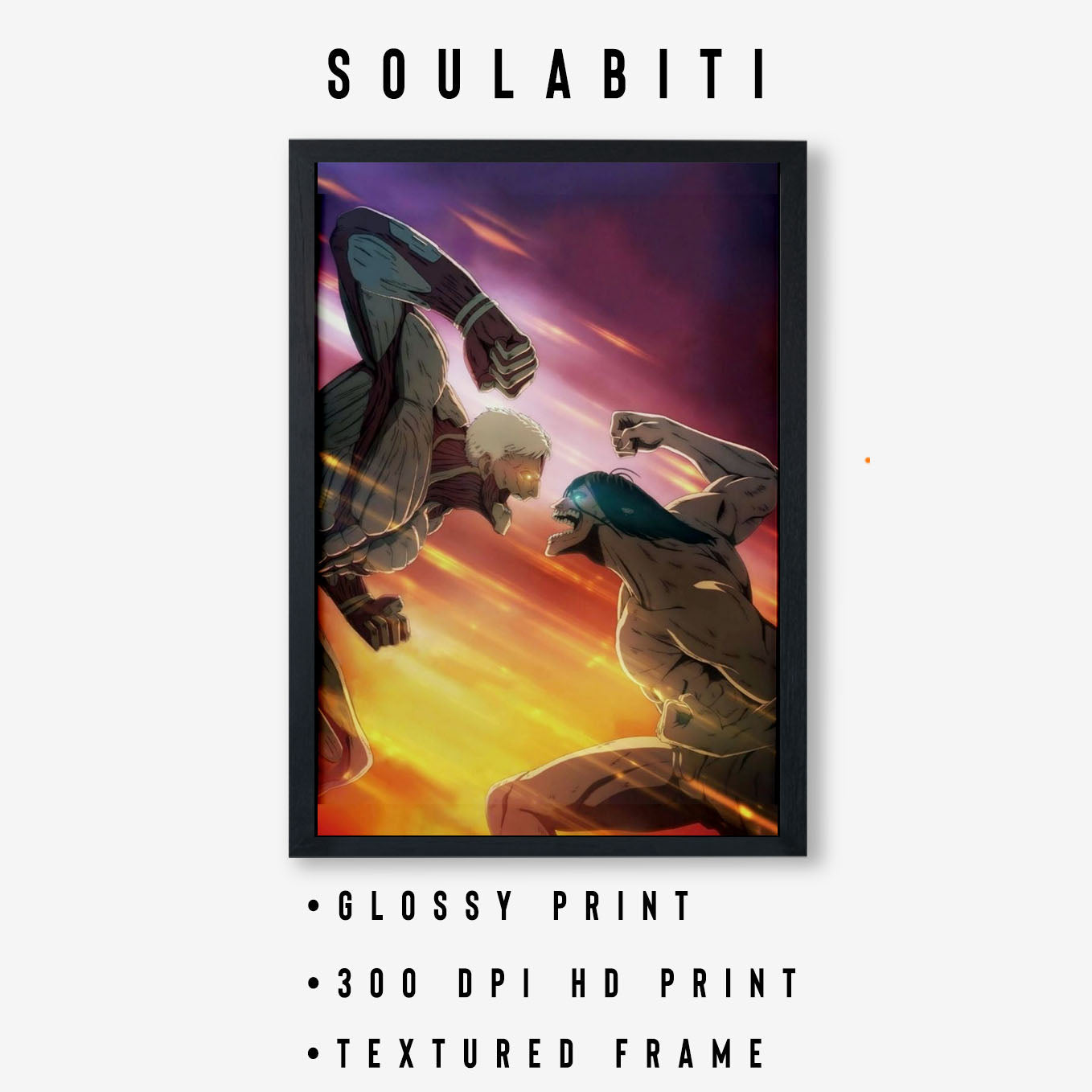 Attack on Titan Armored vs Attack Titan Poster anime framed (13x19-Inch, Plexi-Glass, Textured Frame) - SoulAbiti