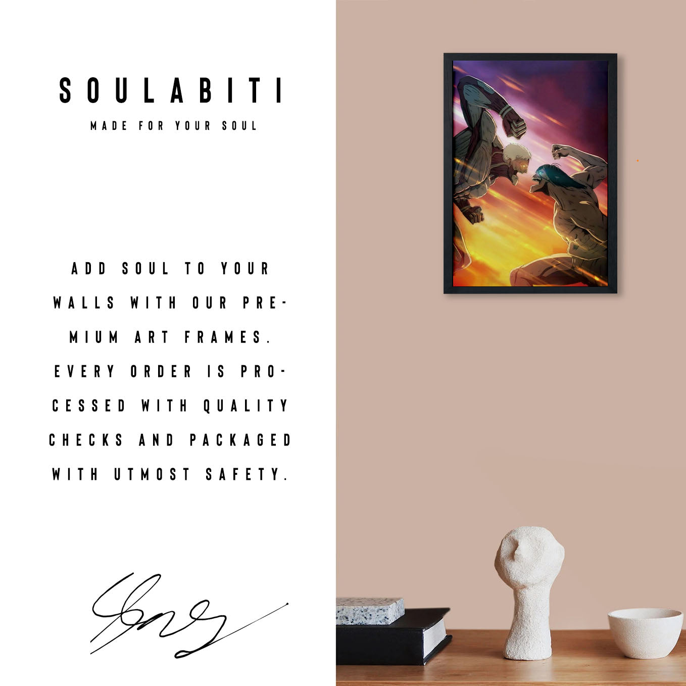 Attack on Titan Armored vs Attack Titan Poster anime framed (13x19-Inch, Plexi-Glass, Textured Frame) - SoulAbiti
