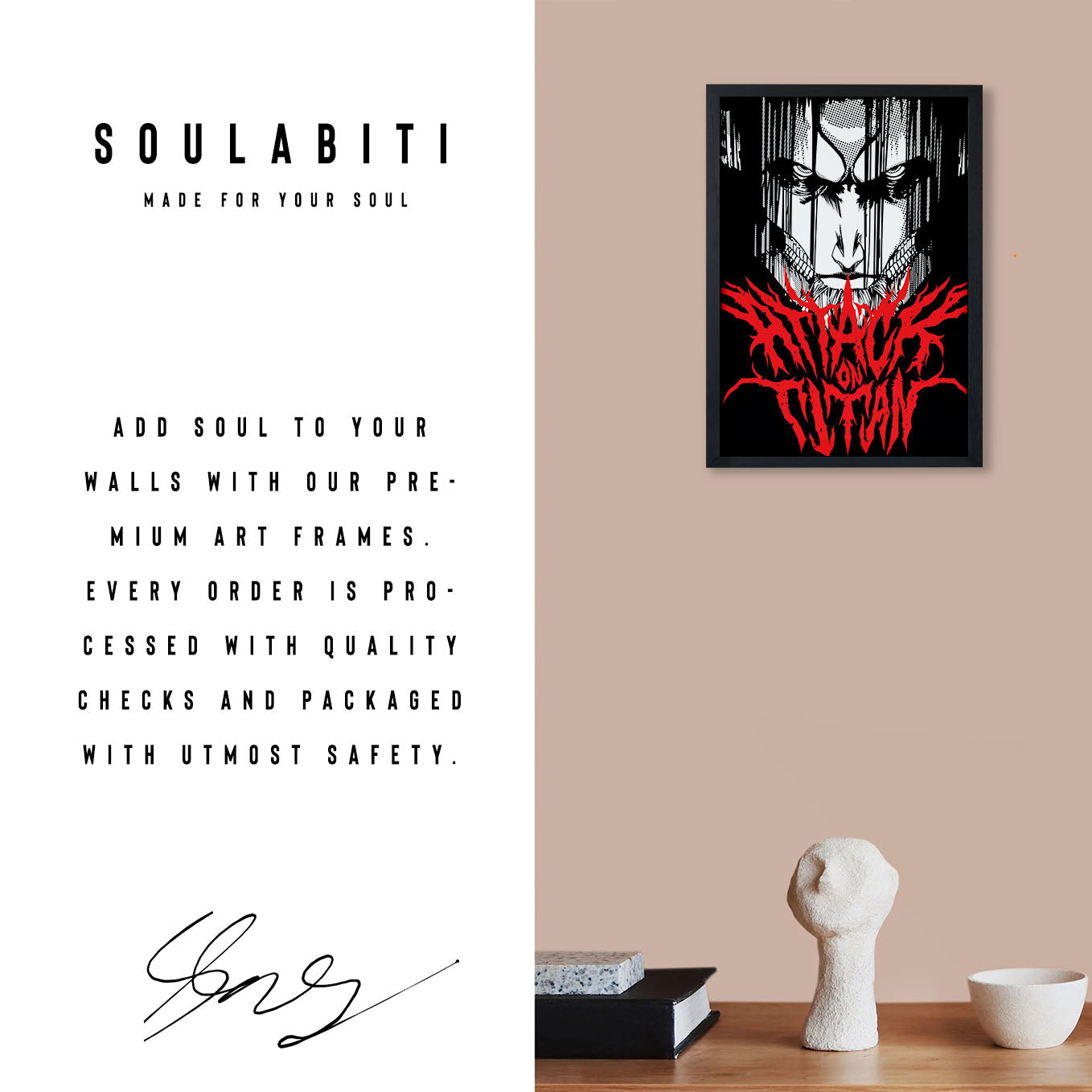 Attack on Titan Attack Titan Face Poster anime framed (13x19-Inch, Plexi-Glass, Textured Frame) - SoulAbiti