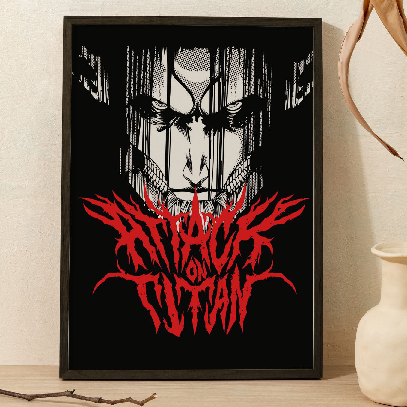 Attack on Titan Attack Titan Face Poster anime framed (13x19-Inch, Plexi-Glass, Textured Frame) - SoulAbiti