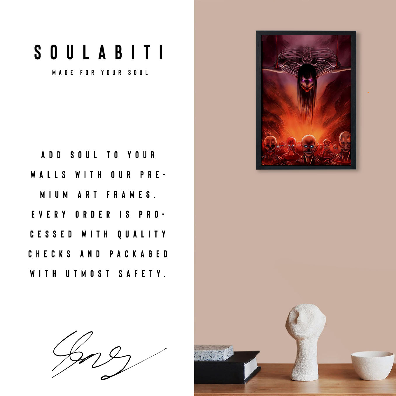 Attack on Titan Attack Titan Poster anime framed (13x19-Inch, Plexi-Glass, Textured Frame) - SoulAbiti