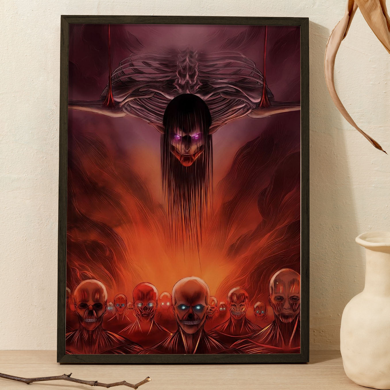 Attack on Titan Attack Titan Poster anime framed (13x19-Inch, Plexi-Glass, Textured Frame) - SoulAbiti