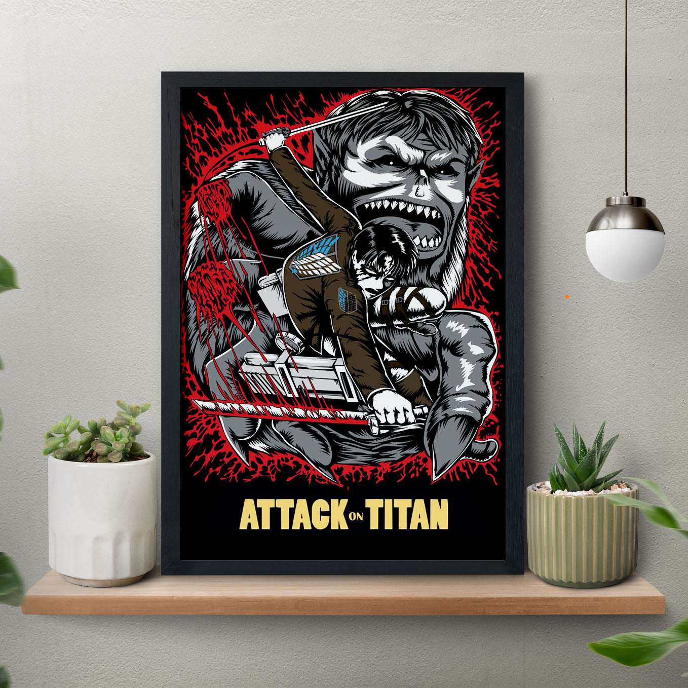 Attack on Titan Beast Titan vs Levi Poster art framed (13x19-Inch, Plexi-Glass, Textured Frame) - SoulAbiti