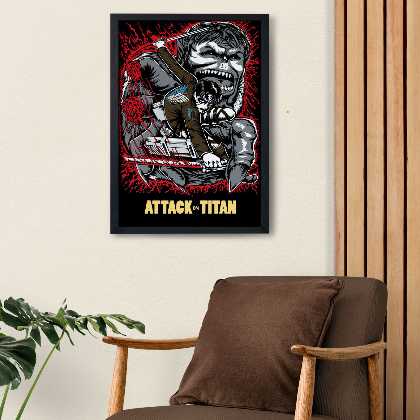 Attack on Titan Beast Titan vs Levi Poster art framed (13x19-Inch, Plexi-Glass, Textured Frame) - SoulAbiti