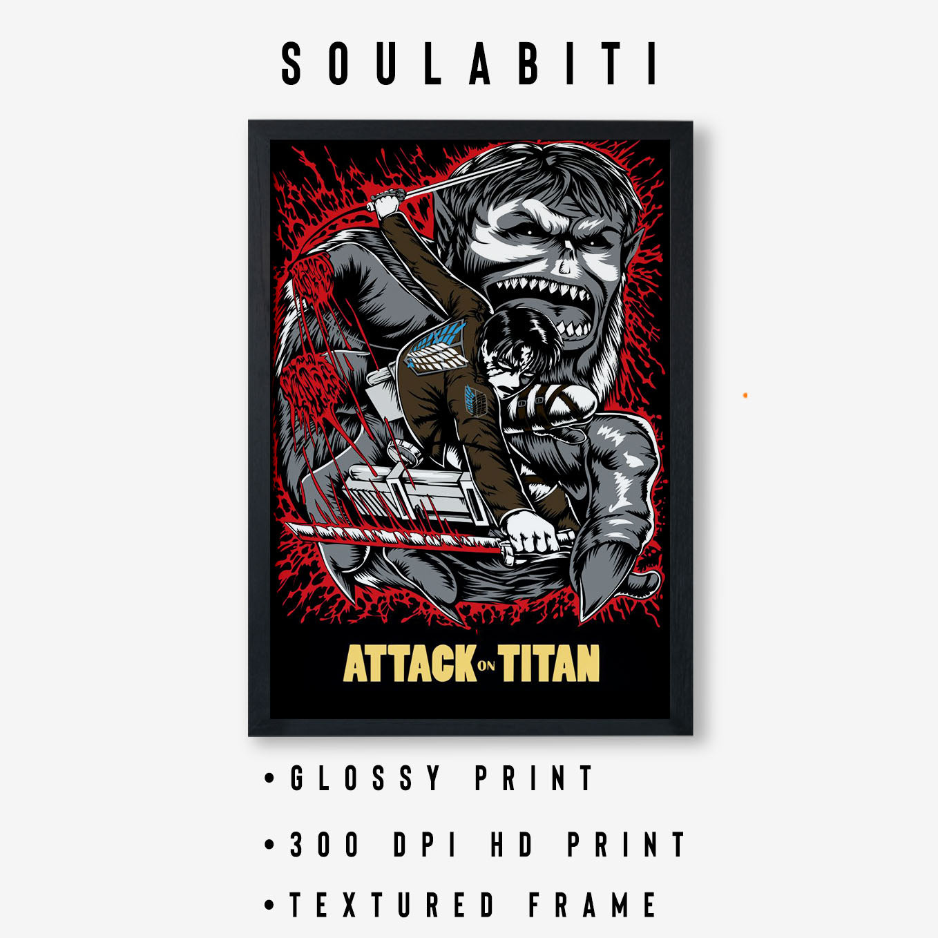 Attack on Titan Beast Titan vs Levi Poster art framed (13x19-Inch, Plexi-Glass, Textured Frame) - SoulAbiti