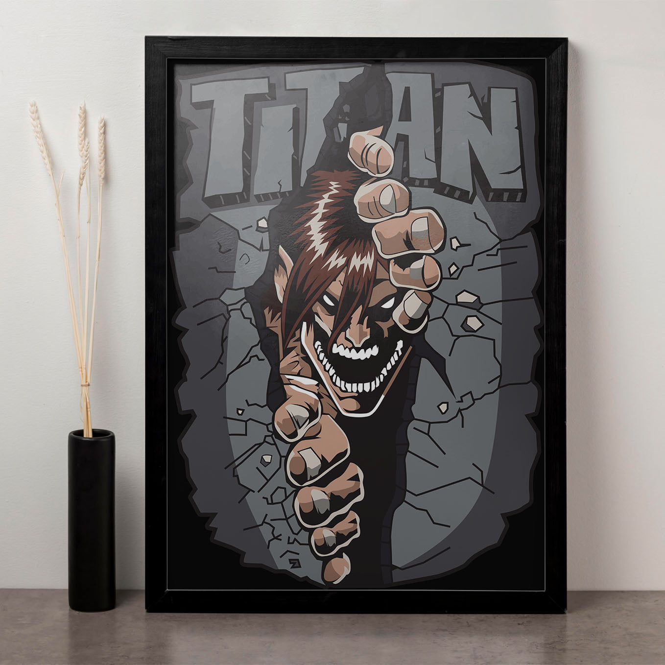 Attack on Titan breaking through wall Poster frame (13x19-Inch, Plexi-Glass, Textured Frame) - SoulAbiti
