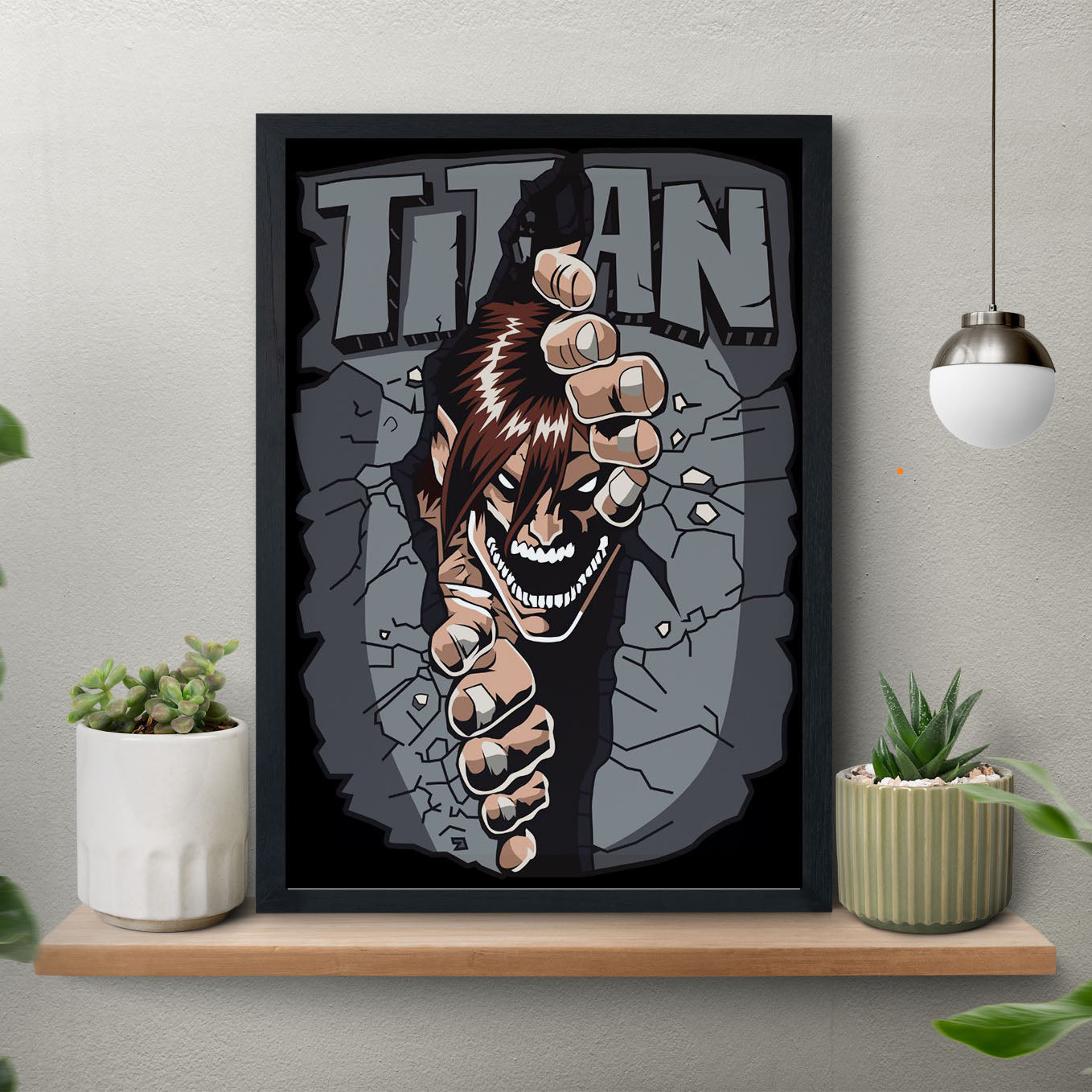Attack on Titan breaking through wall Poster frame (13x19-Inch, Plexi-Glass, Textured Frame) - SoulAbiti