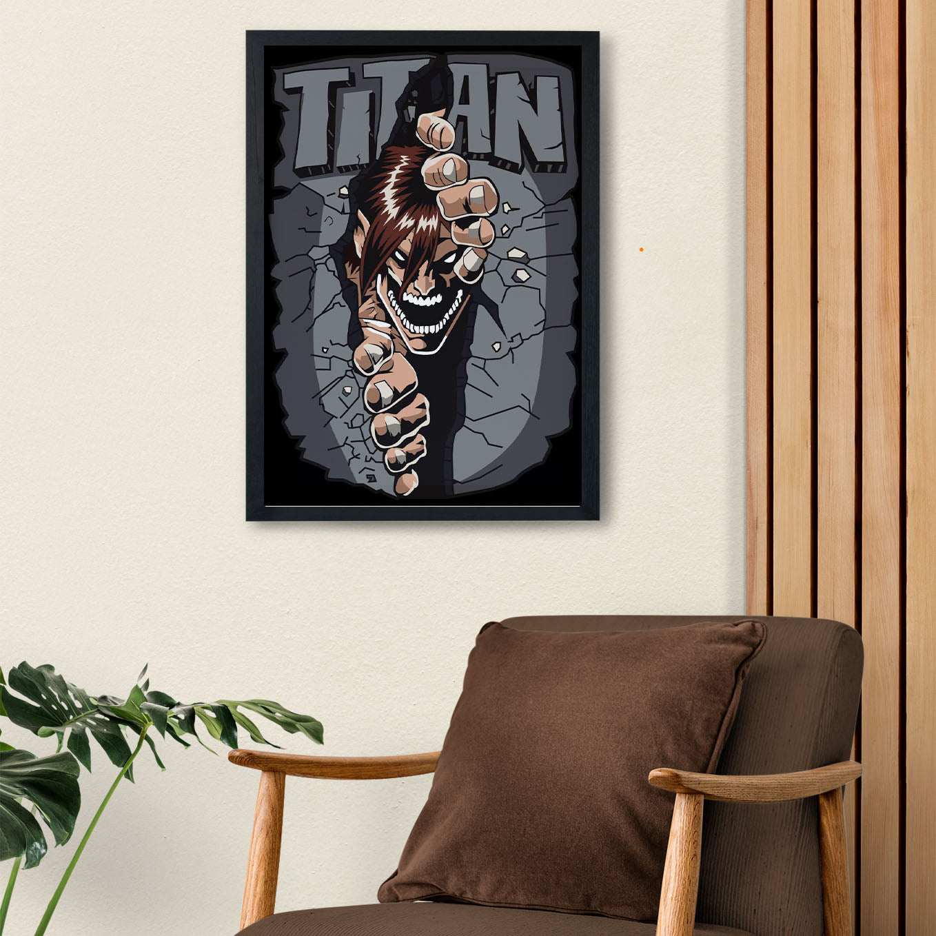 Attack on Titan breaking through wall Poster frame (13x19-Inch, Plexi-Glass, Textured Frame) - SoulAbiti