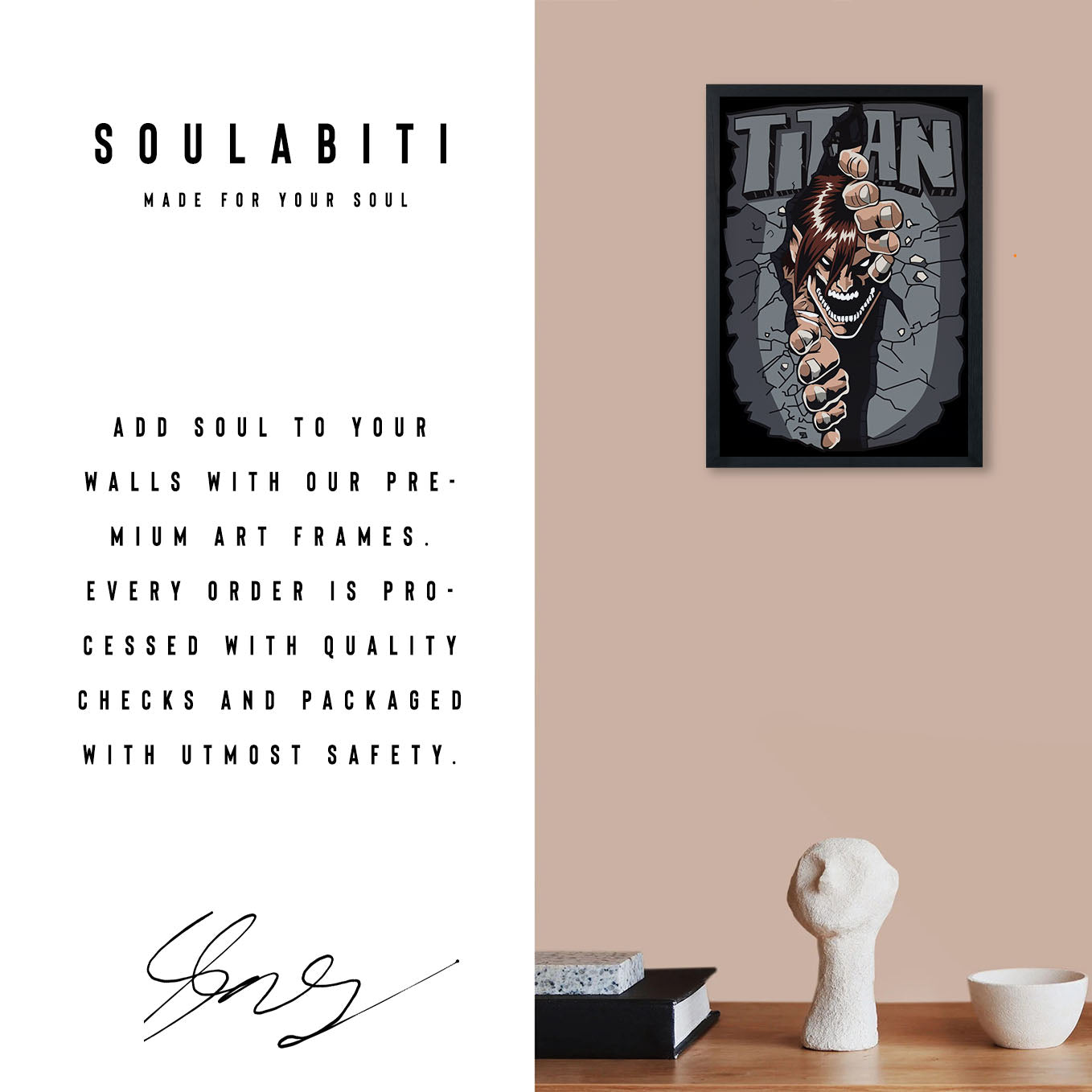 Attack on Titan breaking through wall Poster frame (13x19-Inch, Plexi-Glass, Textured Frame) - SoulAbiti