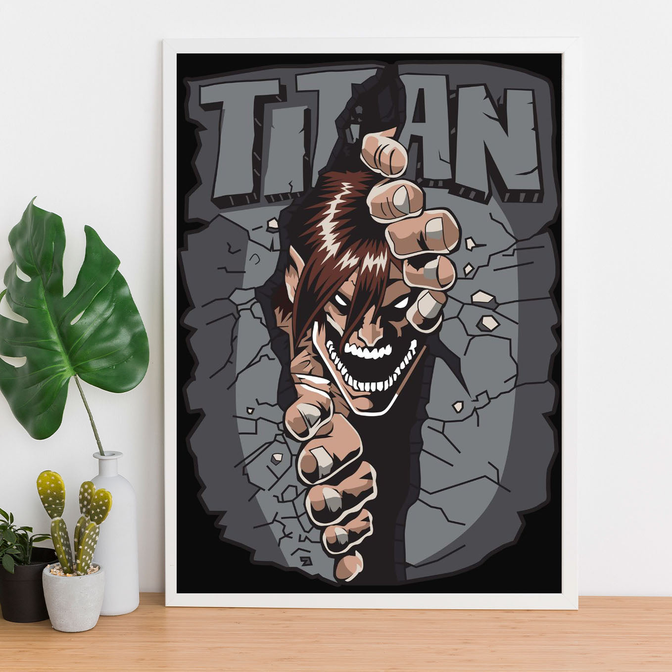 Attack on Titan breaking through wall Poster frame (13x19-Inch, Plexi-Glass, Textured Frame) - SoulAbiti