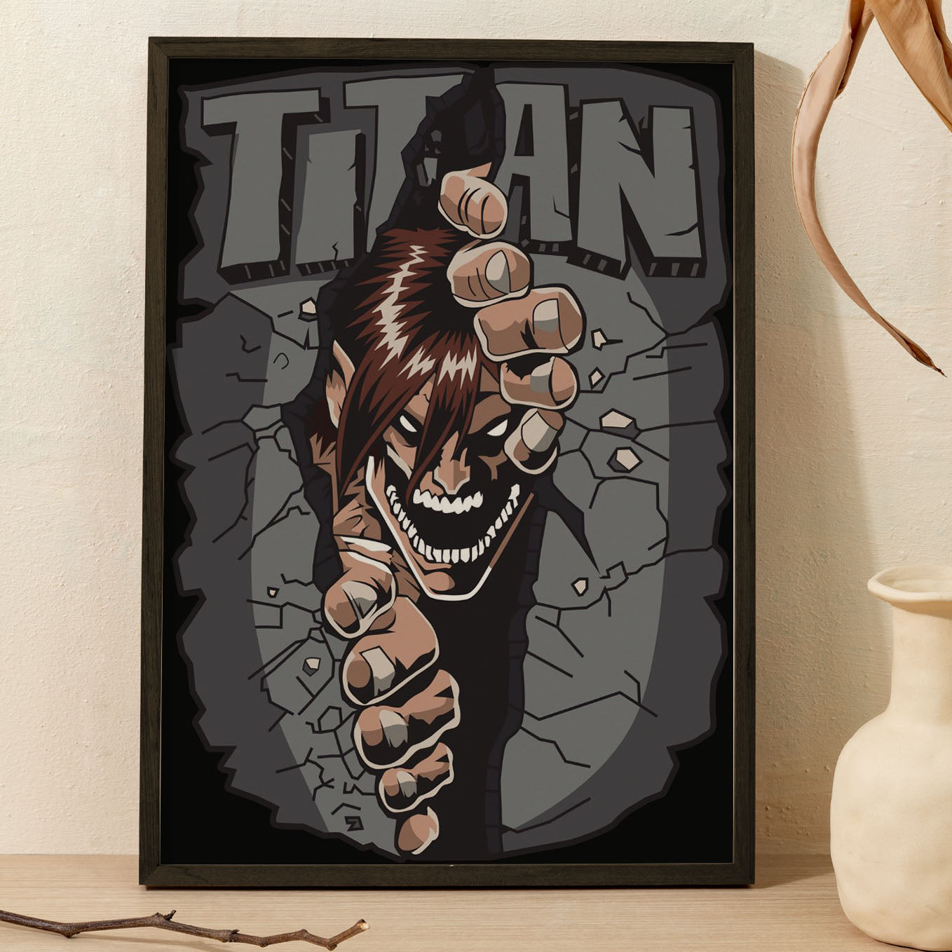 Attack on Titan breaking through wall Poster frame (13x19-Inch, Plexi-Glass, Textured Frame) - SoulAbiti