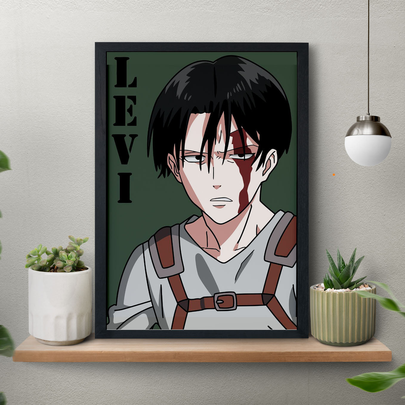 Attack on Titan Captain Levi Poster art framed (13x19-Inch, Plexi-Glass, Textured Frame) - SoulAbiti