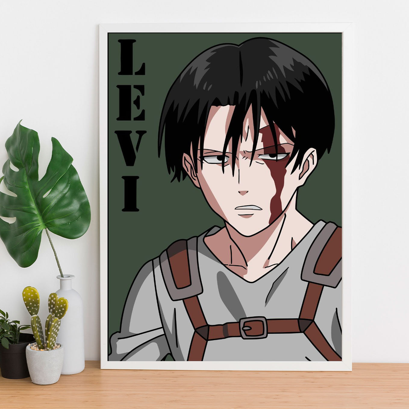 Attack on Titan Captain Levi Poster art framed (13x19-Inch, Plexi-Glass, Textured Frame) - SoulAbiti
